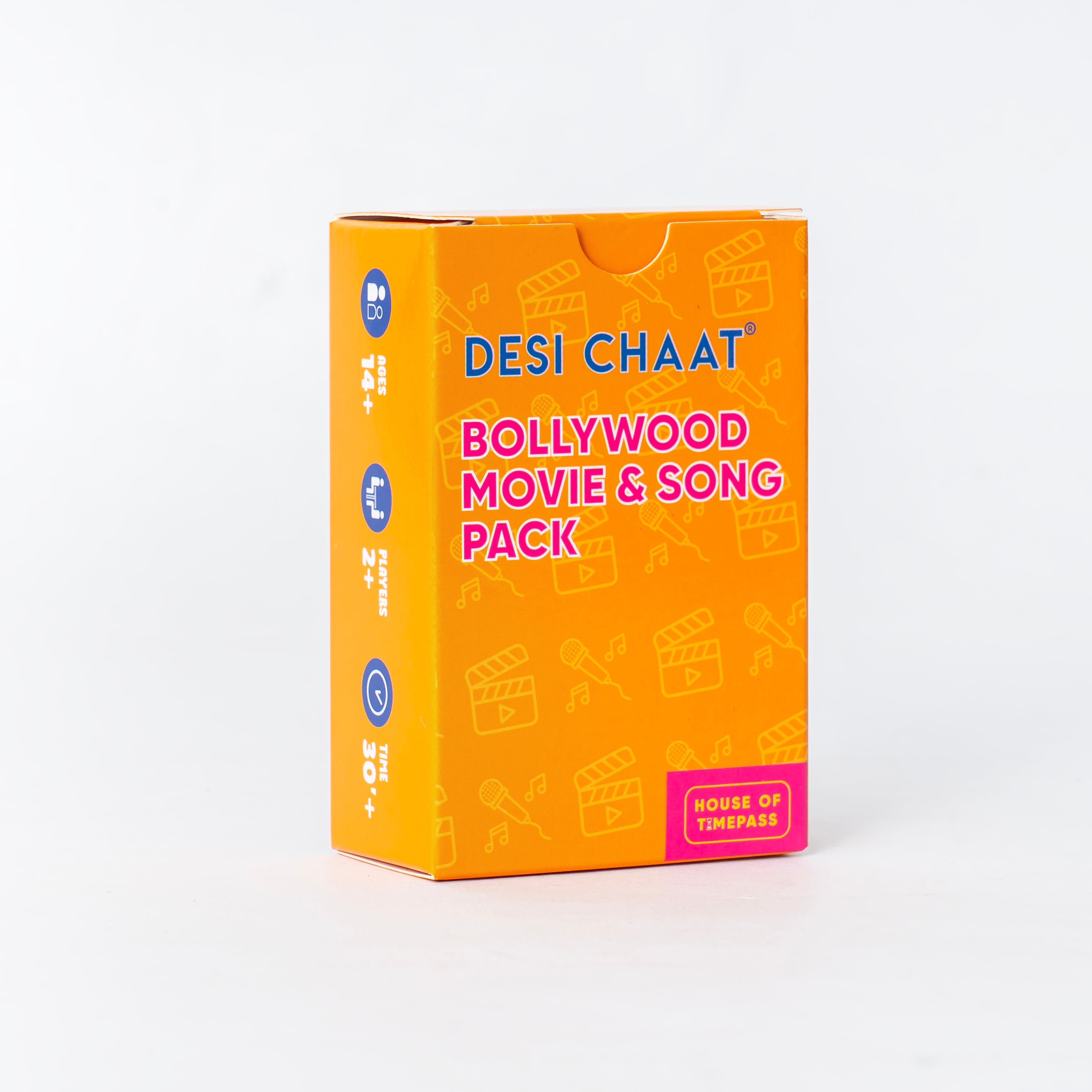 Desi Chaat Bollywood Movie and Song Pack tuck box on a white background