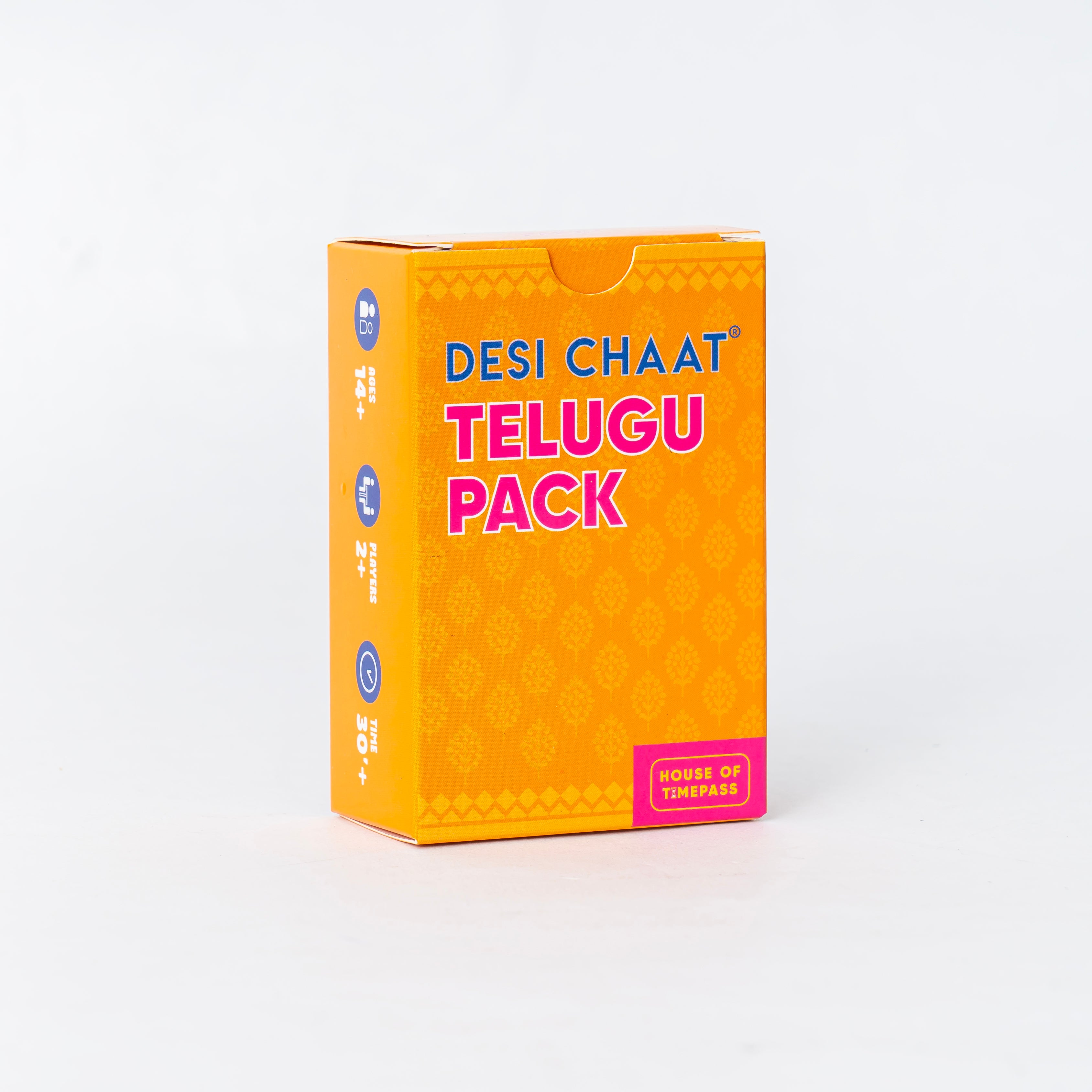 Desi Chaat Telugu Pack tuck box standing upright on a white background