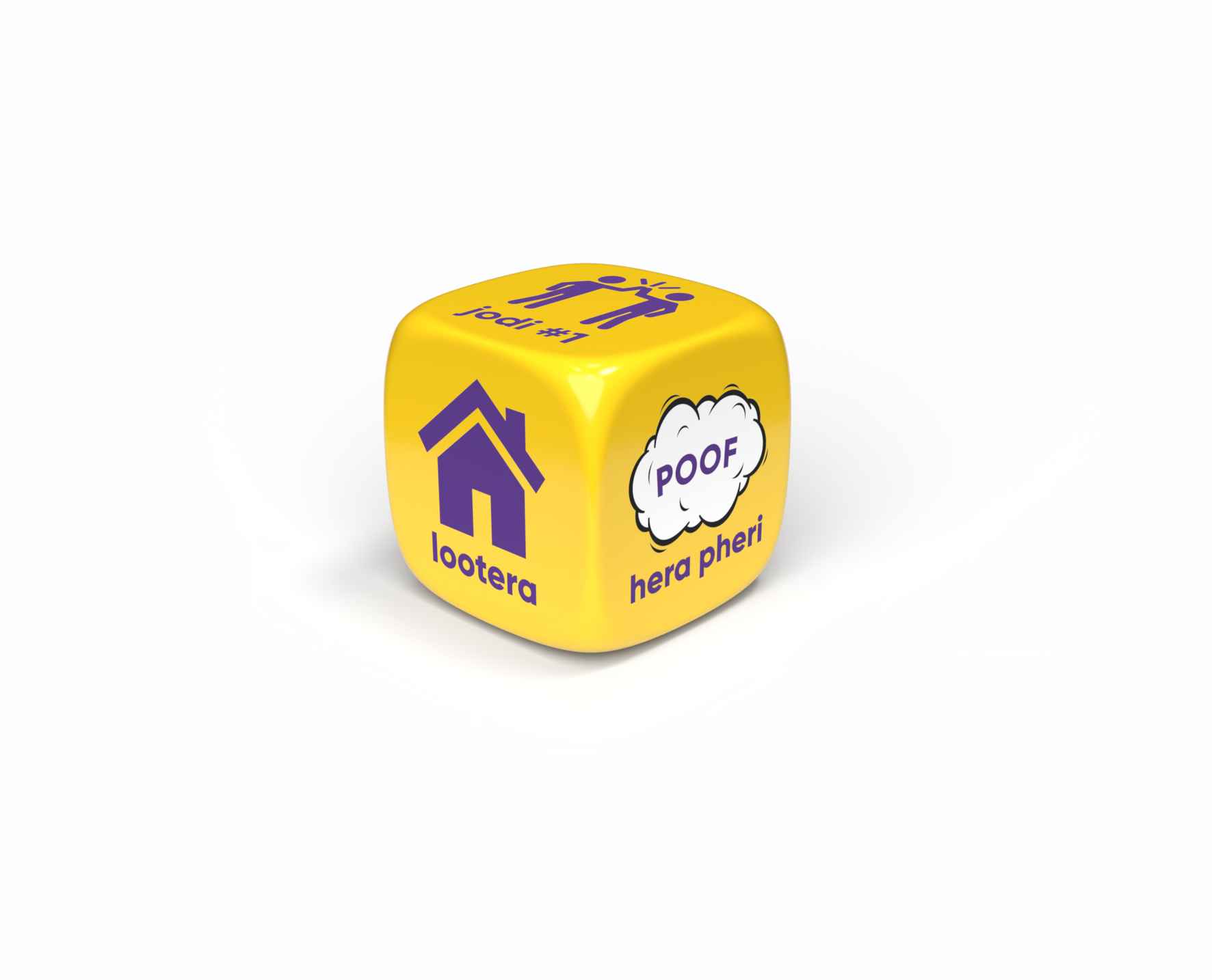 The Dramebaazi six-sided die showing the Lootera and Hera Pheri sides