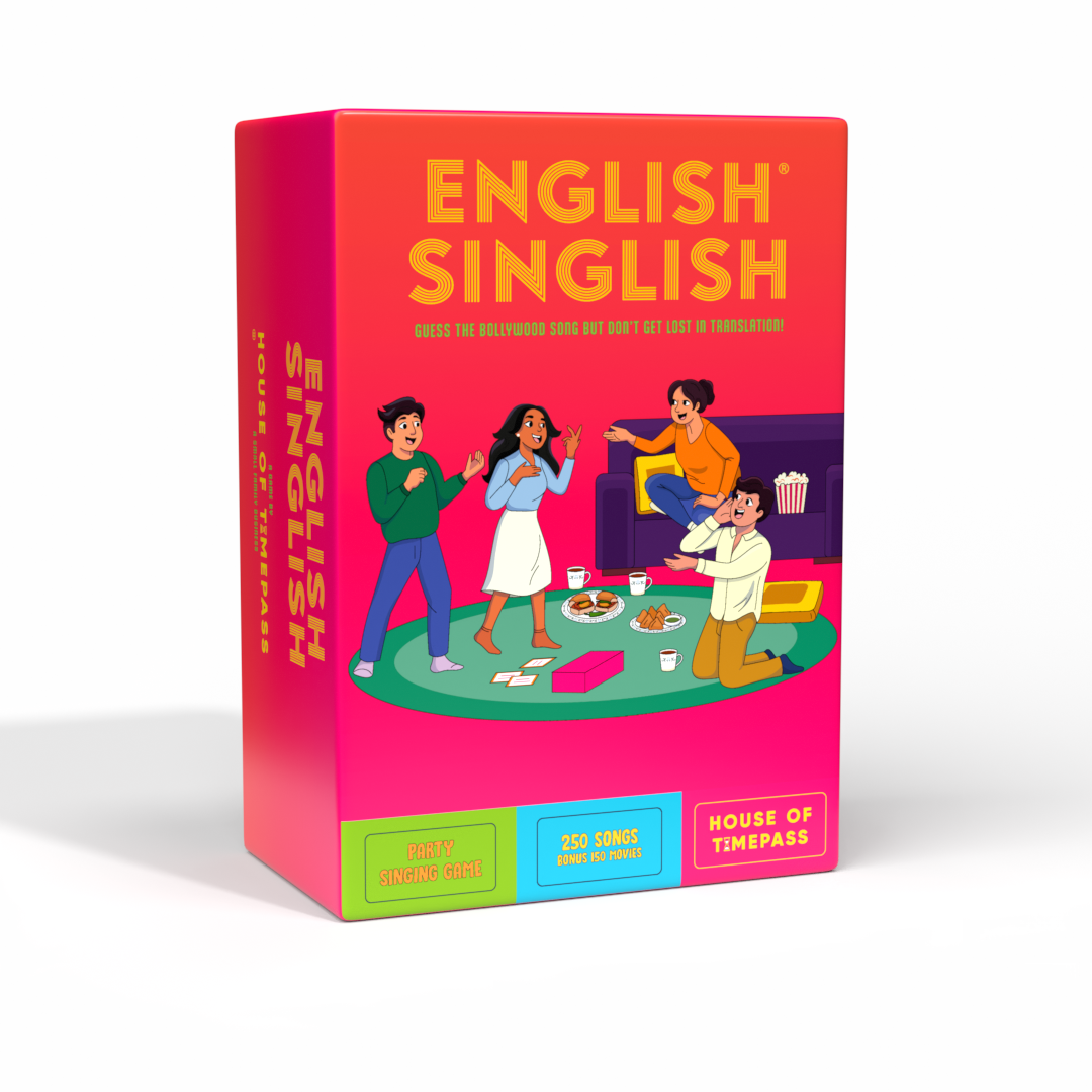 English Singlish game box with illustrated players singing on the cover