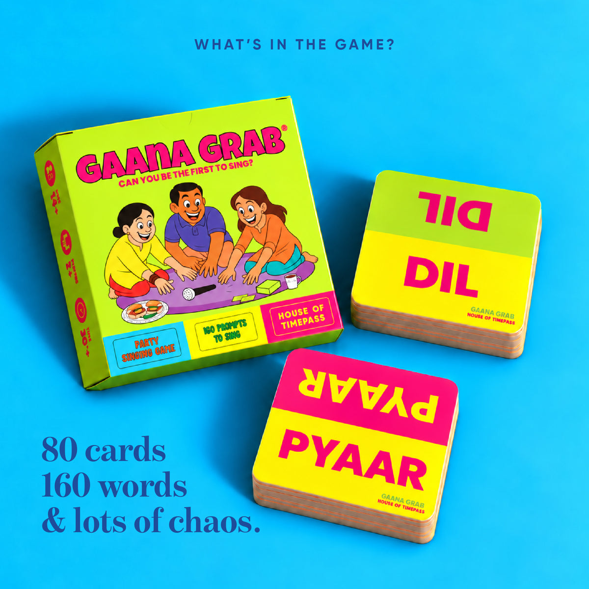 Gaana Grab box and double-sided word cards; 80 cards and 160 words