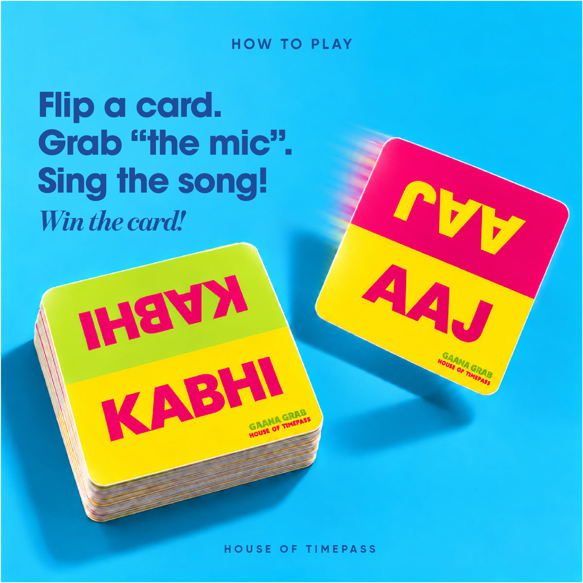 Gaana Grab quick play guide: flip a card, grab the pretend mic, sing a song and win the card