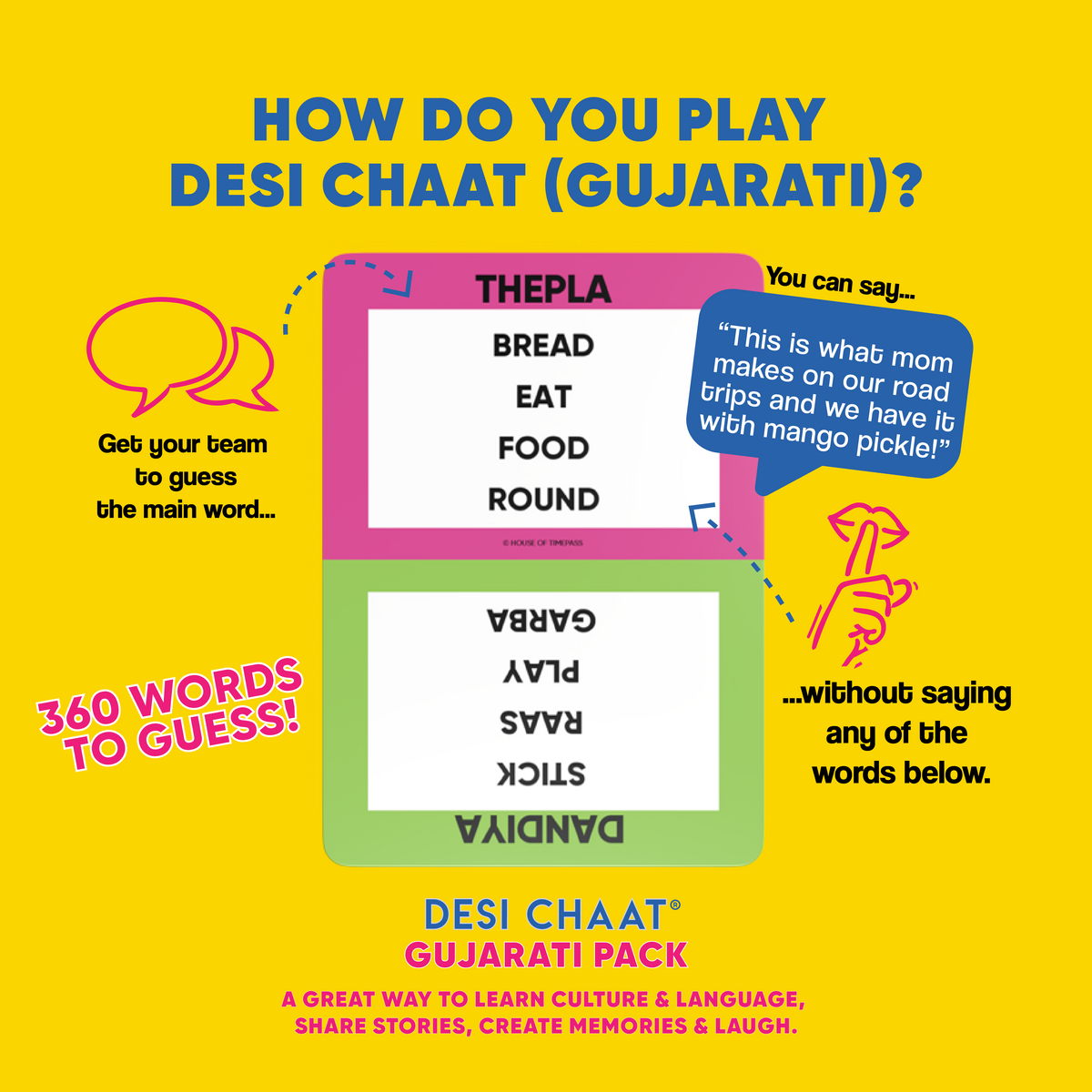 How to play the Gujarati Pack: guess Thepla without saying bread, eat, food or round