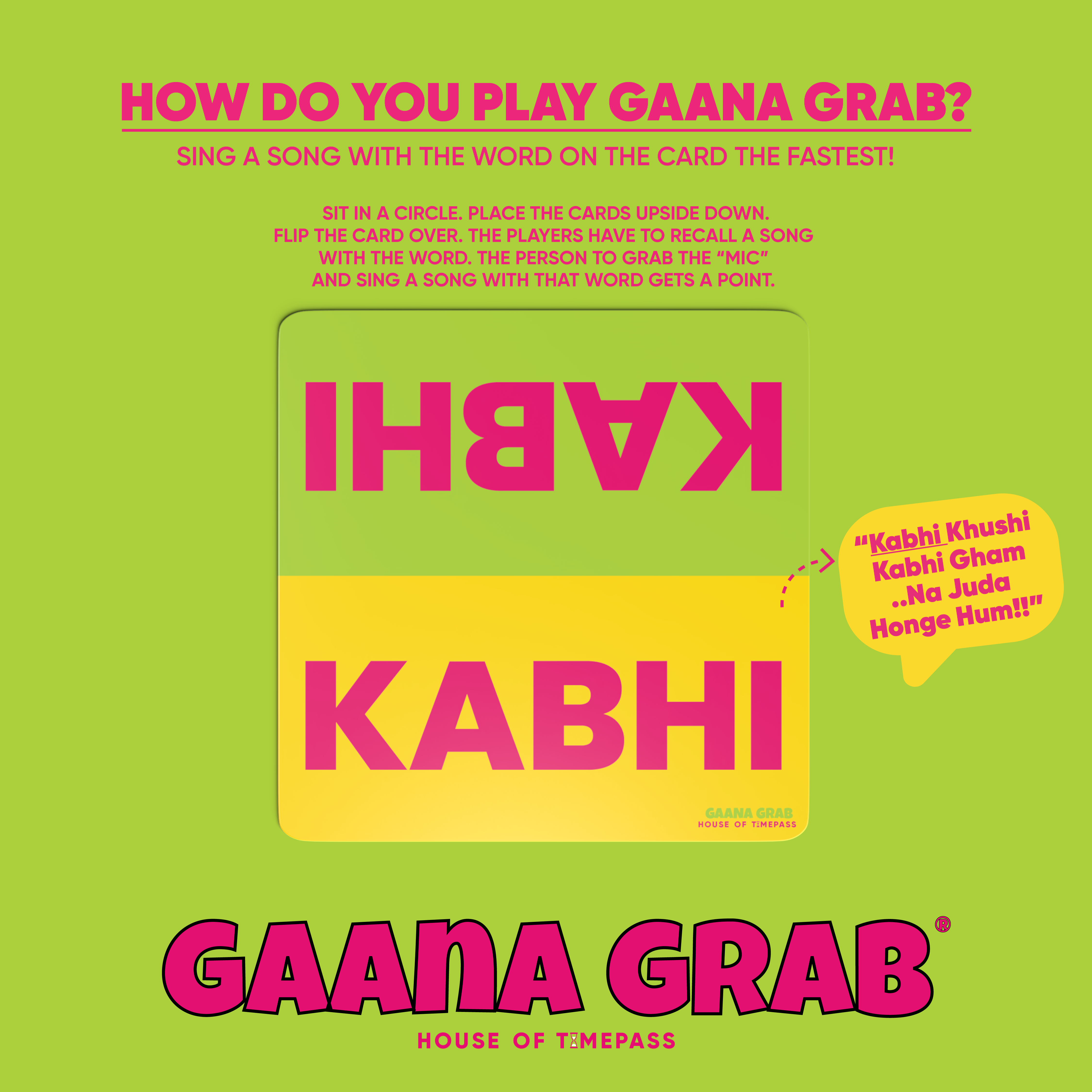 How to play Gaana Grab: sing a song with the word on the card before anyone else