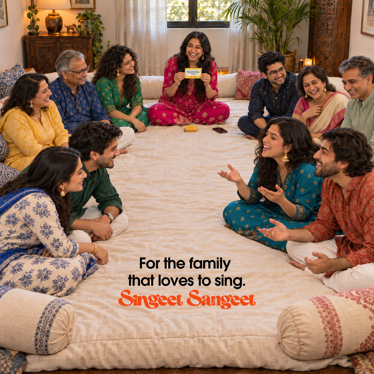 Family teams playing Singeet Sangeet with a host; For the family that loves to sing
